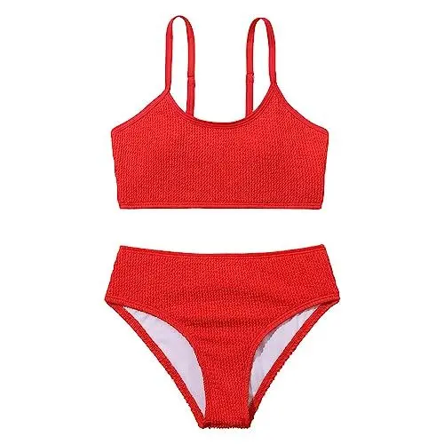 Produktbild: BOTCAM Zweiteilige Bikini-Badeanzüge für Mädchen, Tankini-Badeanzug, sportlich, lässig, Strand-Badeanzug-Set für den 3 Jahr (Red, 11-12 Years)