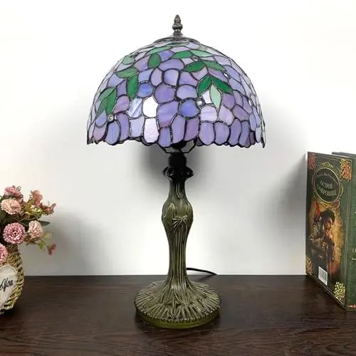 Produktbild: BOTOWI Tiffany Stil Tischlampe Buntglas Glyzinie Nachttisch Schreibtisch Lesen Licht Metall Sockel 12X12X18 Zoll Dekor Schlafzimmer Wohnzimmer Home Office,Grün
