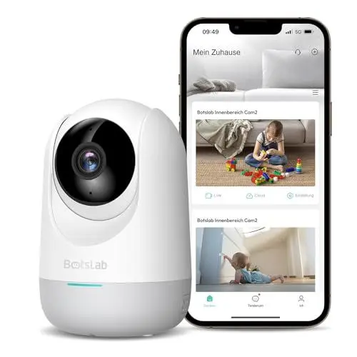 Produktbild: BOTSLAB 2K Überwachungskamera Innen, Babyphone mit Kamera, 360° WLAN Kamera überwachung mit Bewegungserkennung & Geräuscherkennung, 2-Wege-Audio, Nachtsicht, Kompatibel mit Alexa, 2,4Ghz WiFi