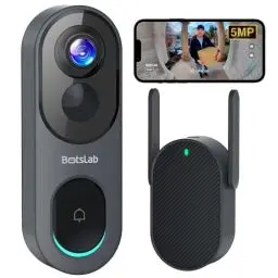 Produktbild: BOTSLAB Kabellose Video-Türklingel Akku, 5MP WLAN Türklingel mit Kamera,Video Doorbell mit 1:1 Kopf-bis-Fuß-Ansicht, 210-Tage-Akku, Ohne Monatsgebühr, 2,4/5 GHz WLAN, 2-Wege-Audio, Sirene