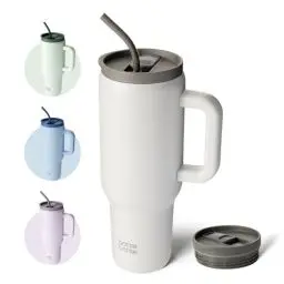 Produktbild: bottlebottle BOTTLE BOTTLE 40oz(1.1L) Kaffeebecher Edelstahl mit Griff und Strohhalm für Reise Geschenke Party Büro Uni Sport, Thermosflasche BPA Frei auslaufsicher (Grau)
