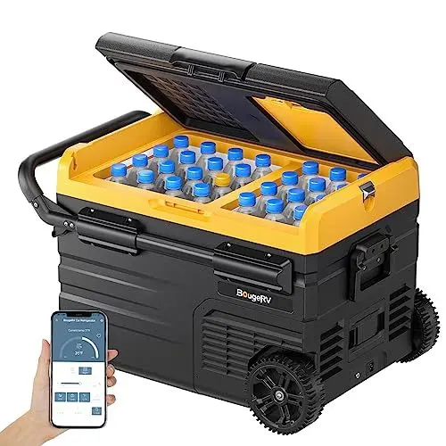 Produktbild: BougeRV Kompressor Kühlbox 12v, 35 Liter Auto Kühlbox(Doppelzone), 12/24V DC &110-240V AC Tragbarer Auto Kühlschrank mit APP-Steuerung, für Camping Reisen -20℃~20℃