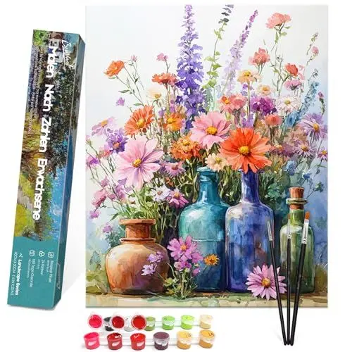 Produktbild: Bougimal Malen Nach Zahlen Erwachsene Landschaft Ohen Rahmen inklusive Pinsel und Acrylfarben - 40 x 50 cm, Blume 4