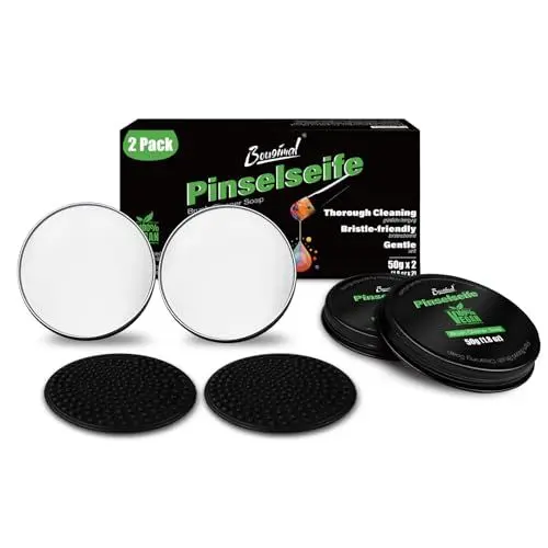 Produktbild: Bougimal Pinselseife Acrylpinsel (50gx2), Wasserbasierter Pinselreiniger Acrylfarbe mit Sanftes Pinselreinigungskissen, Geruchlos(weiß), Universal für alle Acrylfarben und Aquarellfarbe