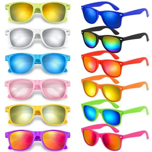 Produktbild: Bouiexye 12 Stücke Bunte Neon-Sonnenbrille kinder Sonnenbrillen mit bunten Gläsern in Großpackung für Damen Herren