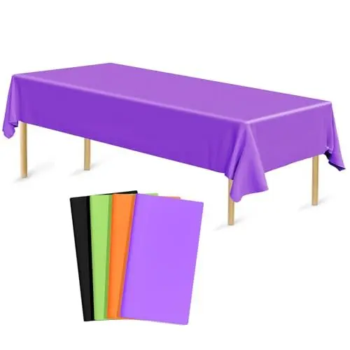 Produktbild: Bouiexye 4 Stück Einweg Tischdecken 137 x 274 cm Tischdecke aus Kunststoff Grün Schwarz Lila Orange Rechteckige Tischabdeckung Gartentischdecke für Gastronomie Party Hochzeiten Grillen Picknick