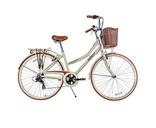 Produktbild: Bounty Boulevard Hybrid Bike - Klassischer Step-Through-Rahmen mit 6-Gang-Shimano-Schaltung, gefedertem Sattel, Gepäckträger und Frontkorb - Formales Rennrad