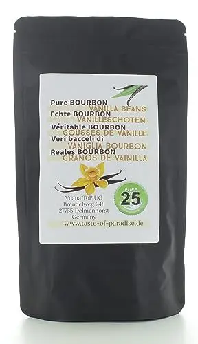 Produktbild: Bourbon Vanilleschoten (25 Stk. - 12-13cm) 100% natural aus Madagascar, frisch & saftig, hoher Vanillegehalt, Top Gourmet Vanille