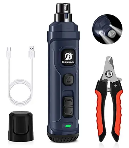 Produktbild: Bousnic Krallenschleifer und -knipser-Kit für Hunde - 2-Gang-Leise-Krallentrimmer für Haustiere, sicheres elektrisches Zehennagelpfoten-Glättungswerkzeug für kleine, mittelgroße Hunde und Katzen