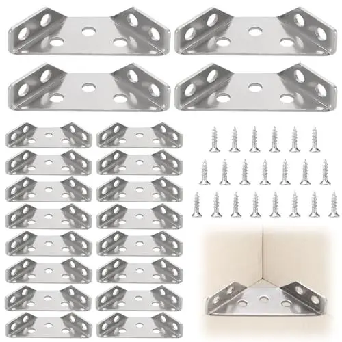 Produktbild: Boutihao 20 Stück Dreiecksstütze Aus Edelstahl, Edelstahl Möbelbau Eckverbinder mit 120 Stück Schrauben, für Verstärkung und Reparatur von Möbeln wie Tischen, Stühlen und Schränken (66*22*29mm)