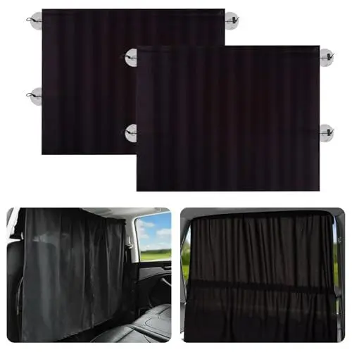 Produktbild: Boutihao Auto Sonnenschutz Baby, 2 Stück Auto Sichtschutz Vorhänge, Schwarz Abnehmbare Autoscheiben Vorhänge mit Saugnapf, Autofenster Sonnenschutz für Alle Fahrzeuge (Seitenfenster 65 x 50 cm)