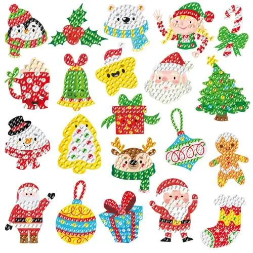 Produktbild: BOUTIKS 5D Diamond Painting Weihnachten, 21 Stücke DIY Weihnachten Diamant Aufkleber Kit Diamant Malerei Kits für Aufkleber Kinder Weihnachtsdekoration