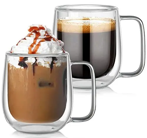 Produktbild: BOWD 350ml Doppelwandige Gläser Kaffeetasse Teetasse, Isolierbecher, Henkeltasse, Cappuccino-Tasse, Doppelwandige Isolierbecher mit Henkel, 2 Stück