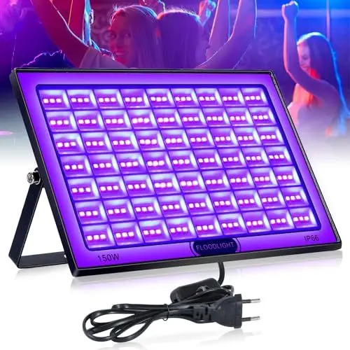 Produktbild: BOWEICORE 150W UV Schwarzlicht Blacklight IP66 Wasserdichte Schwarzlicht Led Strahler, UV Partylicht Schwarzlichtlampe für Glow Party, Halloween Deko, Disco, Bühnenbeleuchtung