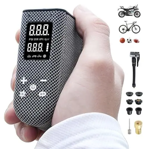 Produktbild: BOWEICORE Mini Fahrradpumpe Tragbare wiederaufladbare Fahrrad Luftpumpe mit Manometer, Automatische Stopp Elektrisch Fahrrad Pumpe für Rennrad, Mountainbike, Motorrad und Ball