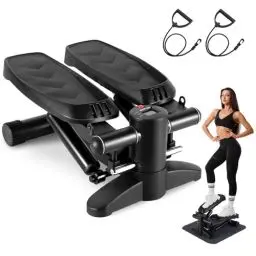 Produktbild: BOWEICORE Mini Stepper, Stepper für Zuhause, Stepper für Übungen mit Multifunktions LCD Display, Power Ropes, 2 in 1 Trainingsgerät bis 150kg | Bein/Arm Trainer, Home Fitness Exercise (schwarz)