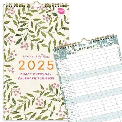 Produktbild: Boxclever Press Everyday Kalender 2025 für Zwei. Familienplaner 2025 4 Spalten von Jan. – Dez. 25. Schlanker Kalender 2025 Wandkalender mit Tasche. Wandkalender 2025 Familienplaner misst 22 x 39 cm