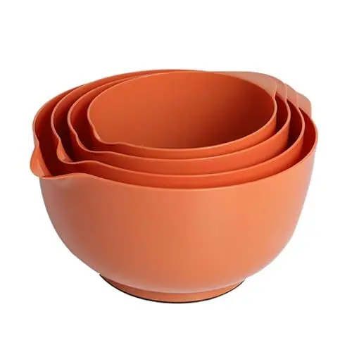 Produktbild: BoxedHome Rührschüssel Set Mixing Bowl Set Kunststoff Salatschüssel rutschfest stapelbar Servierschalen für Küche 4-teiliges Rührschüssel-Set Hellbraun Wiederverwendbare Rührschüssel