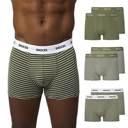 Produktbild: Snocks 6er Pack Boxershorts Herren Gestreift Unterhosen Männer (L, 6X Olive Gestreift)