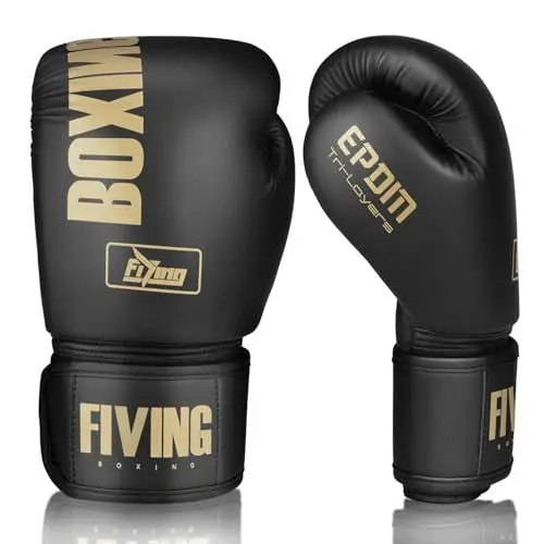 Produktbild: Boxhandschuhe für Damen und Herren, Boxing Training Gloves,geeignet für Boxen, Kickboxen, gemischte Kampfsportarten, Thai, MMA, Kampftraining (Schwarzes Gold, 14oz)