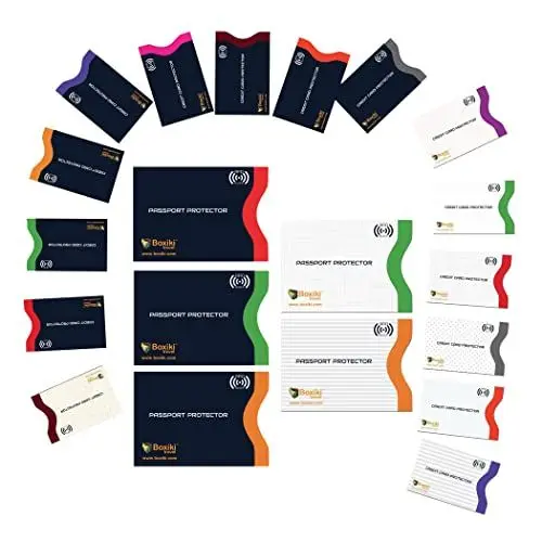 Produktbild: Boxiki Travel RFID-blockierende Hüllen, Set mit Farbcodierungssystem, Weiß und Marineblau, RFID-Brieftasche