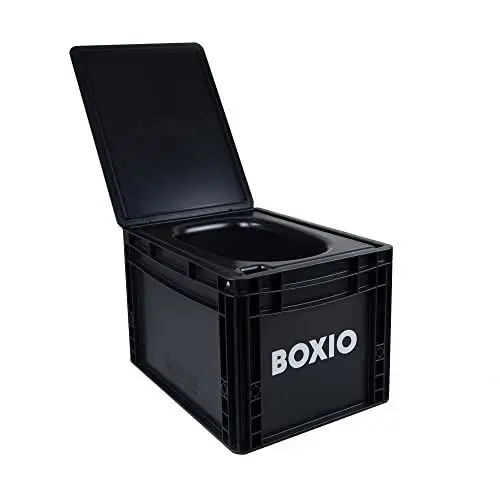 Produktbild: BOXIO - Toilet: Campingtoilette 40x30 kompakt, Mobile Trockentrenntoilette ohne Chemie für Camping, Van, Outdoor, Dachzelt: Toilette auf Eurobox Basis ohne Strom für unterwegs, schwarz