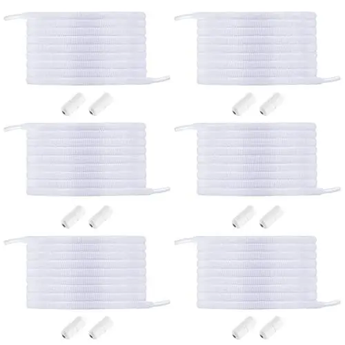 Produktbild: BOXLUNT Schnürsenkel Ohne Binden, 6 Paar Schleifenlose Schuhbänder Schnürsenkel mit Schnellverschluss, Elastische Schnürsenkel mit Metallverschluss No Tie Shoelaces für Laufschuhe Sporschuhe(weiß)