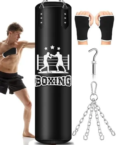 Produktbild: Boxsäcke für Erwachsene Hängender ungefüllt, 120cm schwere Boxsäcke Kickboxsack für Erwachsene, Boxsackaufhänger, für MMA Muay Thai Karate Taekwondo Training