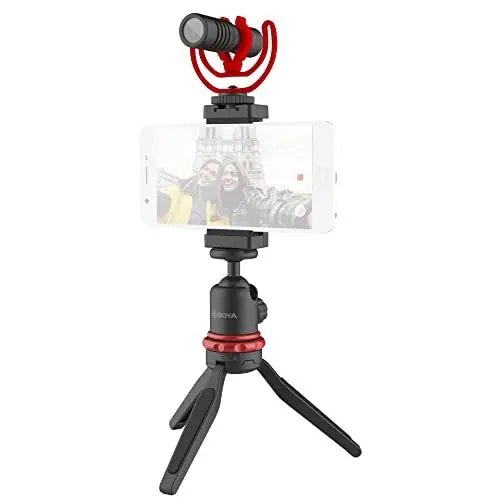 Produktbild: Boya Vlogging Kit Video Mikrofon Mini Stativ mit Verlängerungsgriff Cold Shoe Mount Windschutzscheibe Vlogger Starter Kit Youtuber Kit, BY-VG330, Vlogger Kit