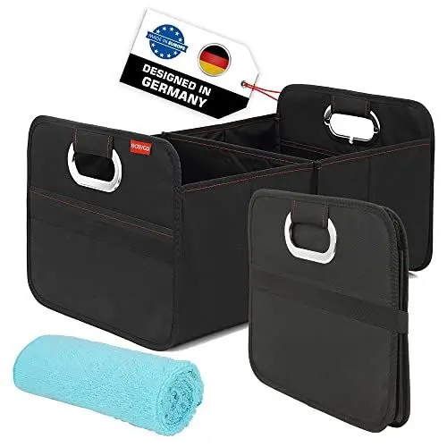 Produktbild: Boyfa Kofferraum Organizer - Made in Europe - Kofferraumtasche mit 4x Fächer & Mikrofasertuch, Auto Organizer Pflegeleicht, Auto-Box stabil & faltbar
