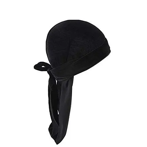 Produktbild: Boyfriend Cardig Piratenmütze aus hartem Velours, Kopfbedeckung, für draußen, Radfahren, Mützen, Sport, Bandana, Hut, Langer Piratenschwanz, Schwarz