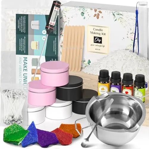Produktbild: BOYUJK DIY Kerzen selber machen Set, Kerzenherstellung Kit, Kerzen gießen Zubehör Set - Kerzen Schmelztopf 500ml, 500G Sojawachs, 6 Kerzendosen,4 Duftöl,4 Farbblöcken,100 Candle Wicks