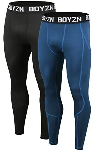 Produktbild: Boyzn 2er Pack Kompressionshose Herren, Sport Leggings Lange Tights Atmungsaktiv Fitness Strumpfhosen Funktionswäsche Pants Unterhose Lang Laufhosen für Laufen Wandern Radfahren Black/Blue-XL