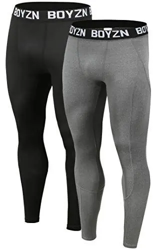 Produktbild: Boyzn 2er Pack Kompressionshose Herren, Sport Leggings Männer Atmungsaktiv Fitness Strumpfhosen, Funktionswäsche Tight Lang Unterhose, Laufhose Trainingstights für Fitness Gym Joggen Black/Gray-L