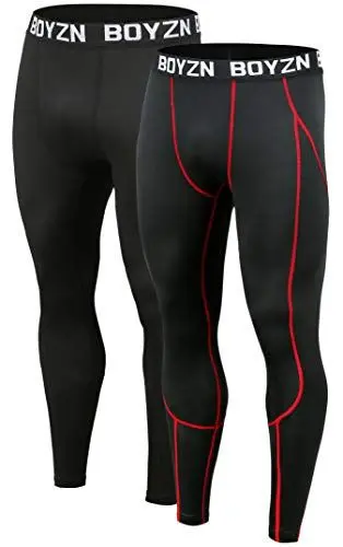 Produktbild: Boyzn 2er Pack Kompressionshose Herren, Sport Leggings Männer Atmungsaktiv Fitness Strumpfhosen, Funktionswäsche Tight Lang Unterhose, Laufhose Trainingstights für Fitness Gym Joggen Black/Red-L