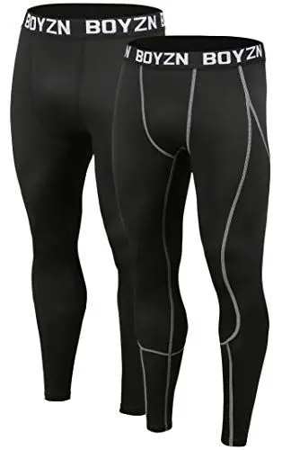 Produktbild: Boyzn 2er Pack Sport Leggings für Herren, Funktionsunterwäsche Kompressionshose Herren Fitness Strumpfhosen, Laufhose Tight Lange Unterhose Schnelltrocknende Sporthose Trainingshose Black(Grey)-XL