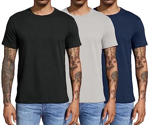 Produktbild: Boyzn 3er Pack T-Shirts für Herren Basic aus Baumwolle, Lässige leichte Sommer Kurzarm Casual Top, Herren T-Shirts mit Rundhalsausschnitt Black/Grey/Navy-3P01-XL