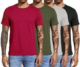 Produktbild: Boyzn 4er Pack T-Shirts für Herren Basic aus Baumwolle, Lässige leichte Sommer Kurzarm Casual Top, Herren T-Shirts mit Rundhalsausschnitt Black/Grey/Red/Green-4P02-L