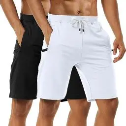 Produktbild: Boyzn Herren 2er Pack Sport Shorts, Sommer Fitness Shorts Schnelltrocknende Laufshorts, Atmungsaktiv Baumwolle Kurze Hose Trainingsshorts Mit Reißverschlusstaschen Black/White-L