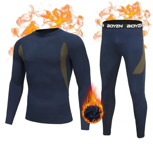 Produktbild: Boyzn Herren Thermounterwäsche Sets, Winter atmungsaktive Thermounterwäsche Sets, Funktionsunterwäsche Winter Unterteil Oberteil und Unterteil Navy-M