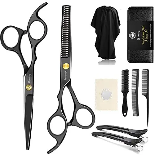 Produktbild: Bozhihong Friseurschere Set, 6.7 Zoll Professionelle Haarschere Set, Scharfe Haarschneideschere mit Friseurumhang, Effilierscheren für Damen Herren Kinder, Haarschne Schere für Familie Friseursalon