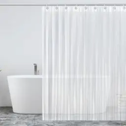 Produktbild: BOZKAA Duschvorhang,Wasserdichter 180x200cm Duschvorhang Waschbar Schnelltrocknender Stoff Polyester Badewanne Vorhang mit 12 Duschvorhängeringen, Duschvorhang Weiß (Transparent)