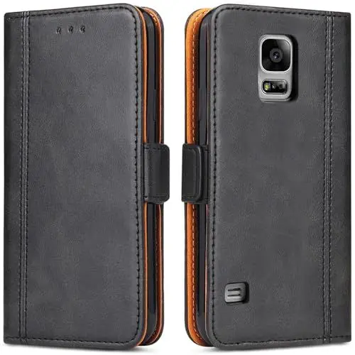 Produktbild: Bozon Galaxy S5 Hülle, Leder Tasche Handyhülle für Samsung Galaxy S5 (S5 Neo) Schutzhülle Flip Wallet mit Ständer und Kartenfächer/Magnetverschluss (Schwarz-Grau)