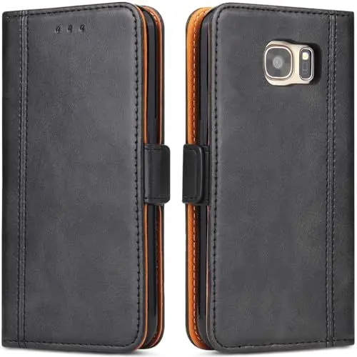 Produktbild: Bozon Handyhülle für Samsung S7 Edge, Leder Handytasche Kartenfach Klappständer Magnetisch Lederhülle für Samsung Galaxy S7 Edge Klapphülle, Schwarz