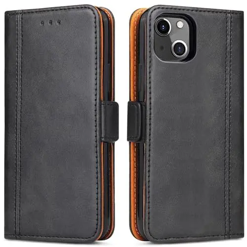 Produktbild: Bozon Handyhülle für iPhone 13, iPhone 14 Leder Klapphülle Handytasche Kartenfach Klappständer Magnetisch Lederhülle für Apple iPhone 13/ iPhone 14, Schwarz