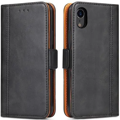 Produktbild: Handyhülle für iPhone XR, Leder Handytasche Kartenfach Klappständer Magnetisch Lederhülle für Apple iPhone XR Hülle, Schwarz