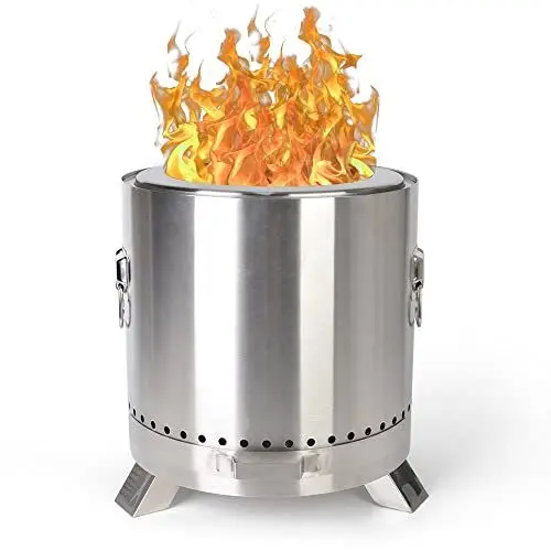 Produktbild: BPT Feuerschale Outdoor-Kamin aus Edelstahl,Tragbare Feuerstelle für Terrasse mit Standfuß rauchfrei Feuertonne, Holzofen, Feuerkorb - ⌀ 38cm, Höhe 40.7 cm (⌀ 38cmXH40.7cm) Weiß
