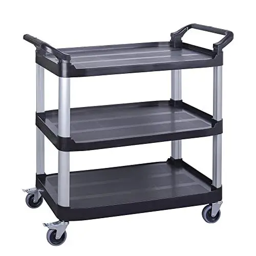 Produktbild: BPT Servierwagen mit 3 Böden Partition Küchenwagen,Tragfähigkeit 200 kg,Reinigungswagen im Restaurant，Hotel Schul Küche Abräumwagen Rollwagen (Modell 1)