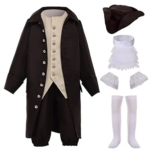 Produktbild: BPURB Kinder Jungen Steampunk Viktorianischer Aristokrat Kostüme Mittelalter Kolonial Kostüm 18. Jahrhundert Kolonial Amerika Kostüm