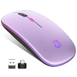 Produktbild: BQSS Maus Kabellos, 2,4 GHz mit USB-Empfänger, 1600 DPI Optical Tracking, Quiet Clicks, Wiederaufladbare LED Mouse für Laptop, PC, Mac, Android, Windows, Office Home(Helles Lila)